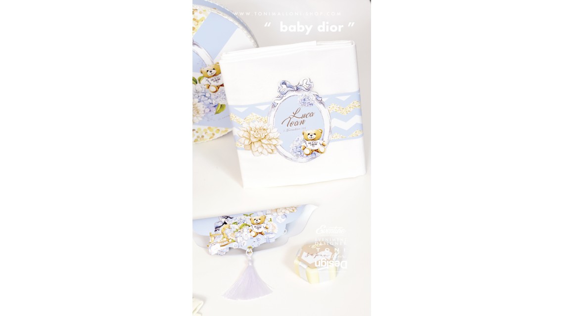 Trusou de botez pentru baieti cu broderie personalizata si ursuleti, Baby Dior 6